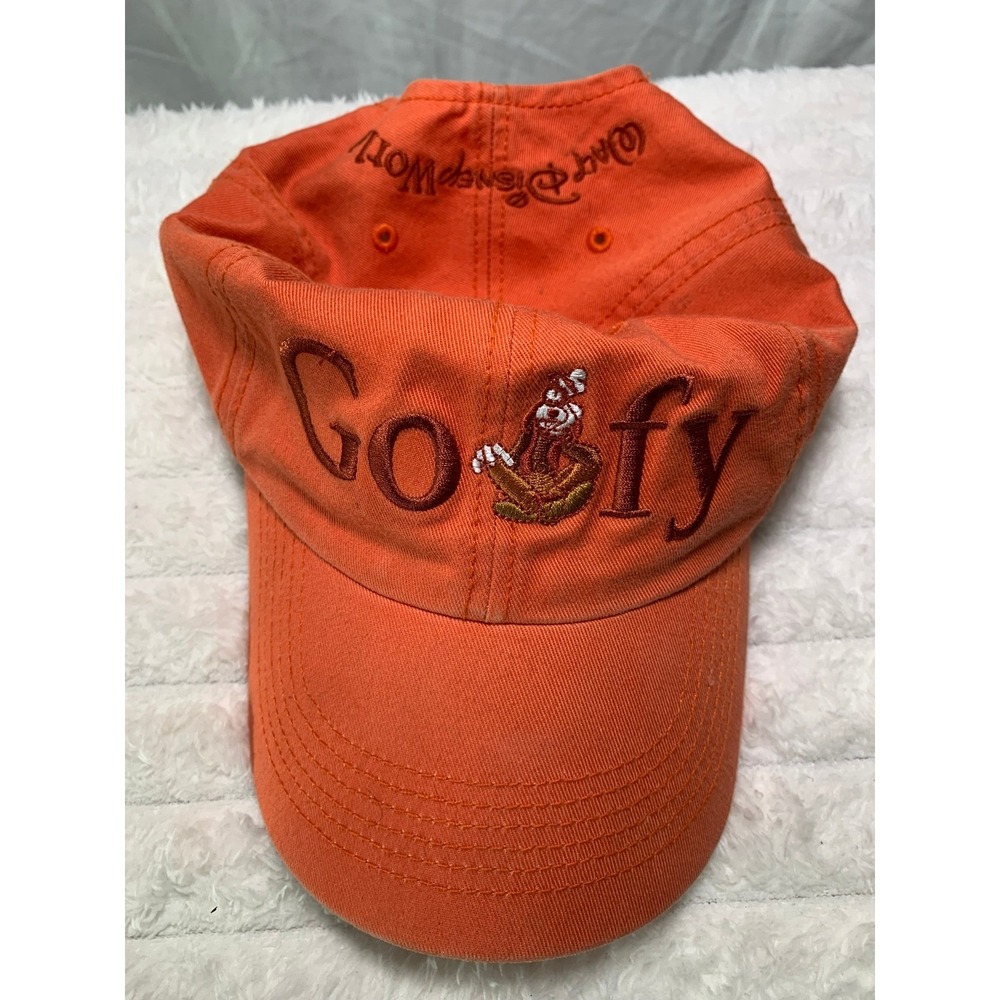 Walt Disney World Goofy Embroidered Orange Cotton Baseball Cap Hat Adj. #930